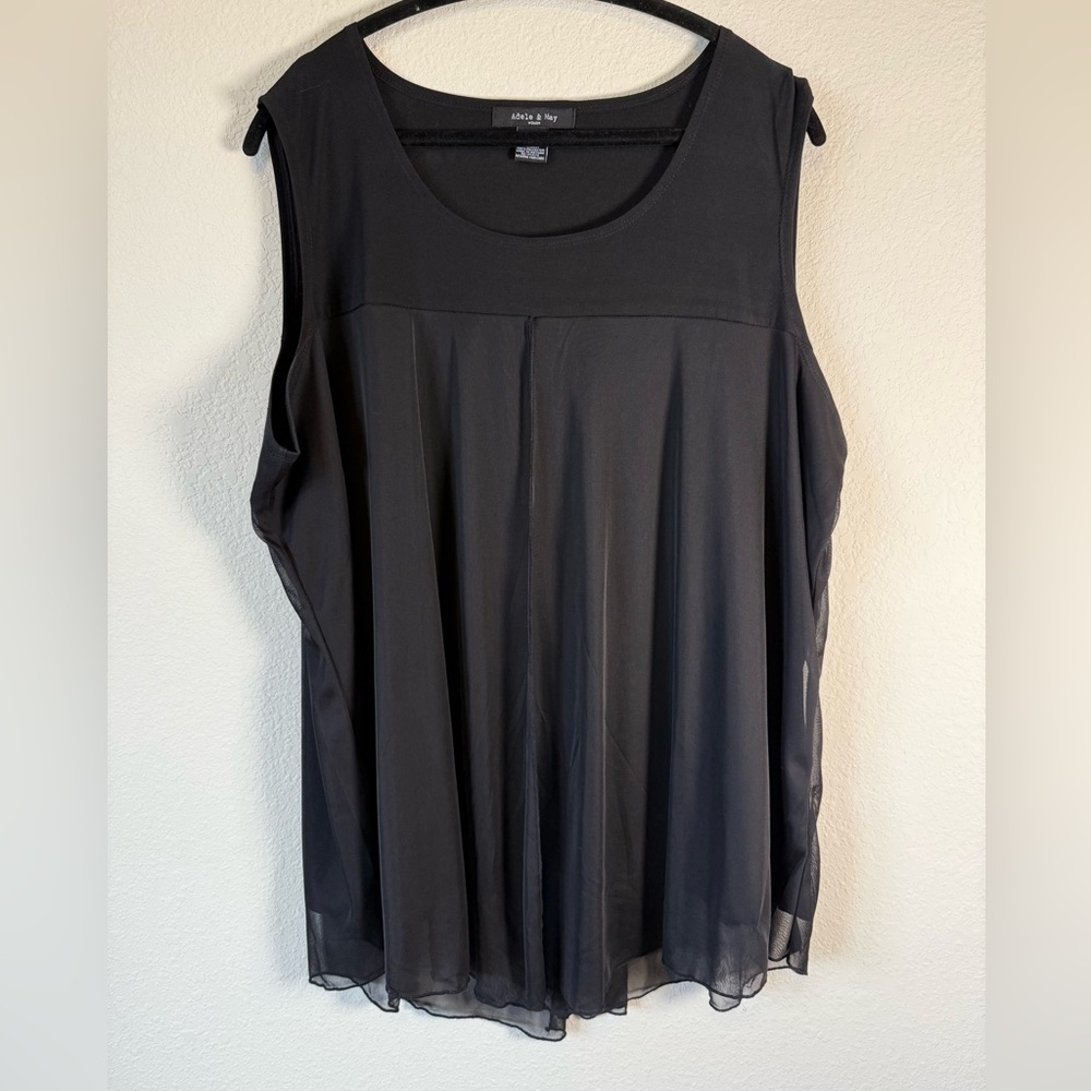 Adele & May 3X Black Sleeveless Layered Blouse Sheer Overlay Plus Size Top